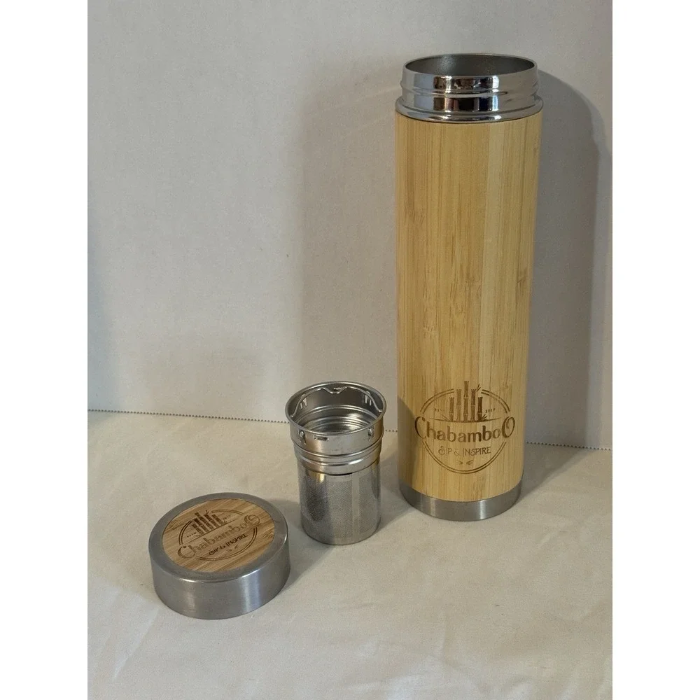 Chabamboo Bamboo Tea Tumbler 18oz Stainless Steel Infuser Flask‎ Mug Eco